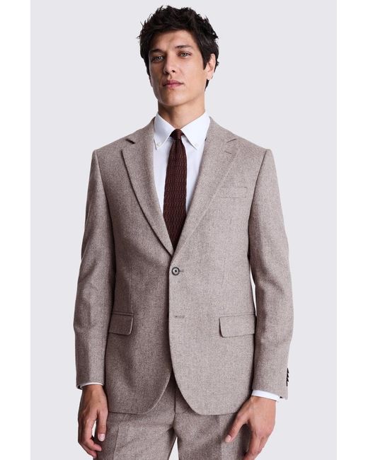 Moss Bros Brown Tailored Fit Stone Donegal Tweed Suit Jacket for men