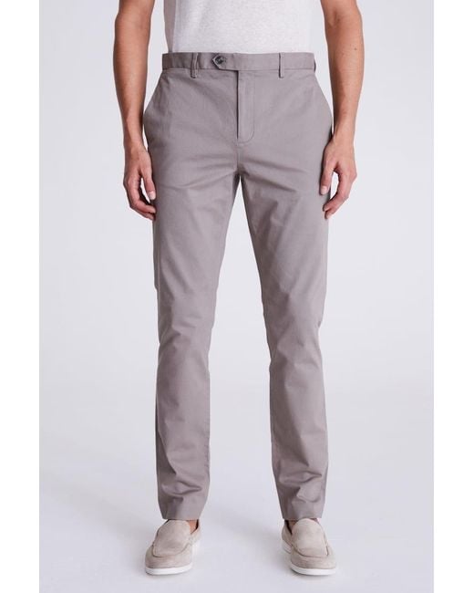 Moss Bros Gray Slim Fit Dark Taupe Stretch Chinos for men