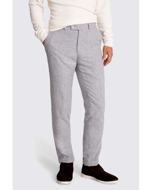 Moss Bros Gray Tailored Fit Light Grey Flannel Trousers for men