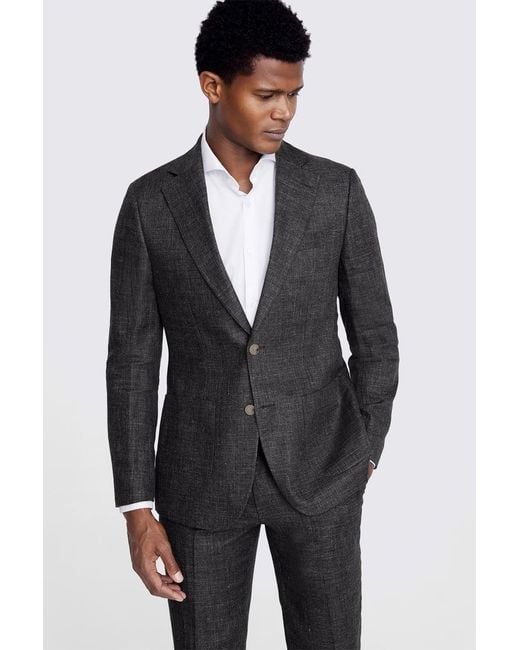 Moss Bros Gray Tailored Fit Khaki Linen Suit Jacket for men