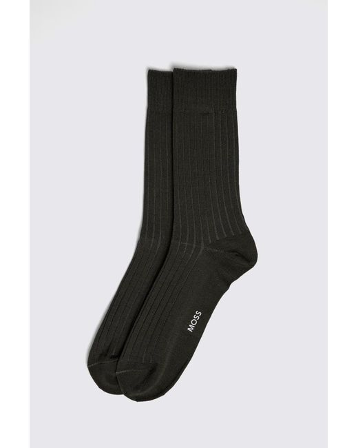 Moss Bros Black Dark Fine Ribbed Socks for men