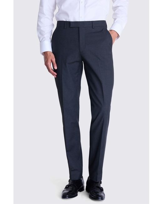 Moss Bros Blue Tailored Fit Charcoal Stretch Trousers for men