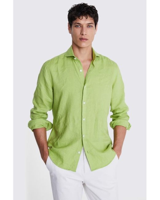 Moss Bros Green Tailored Fit Acid Linen Shirt for men