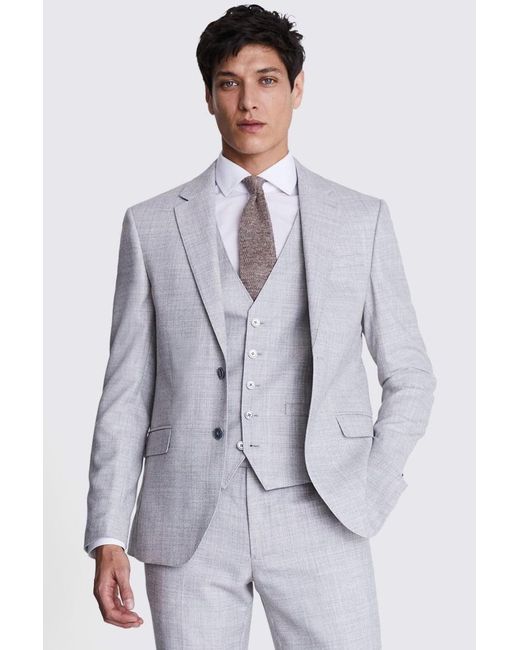 Moss Bros Gray Slim Fit Light Marl Suit Jacket for men