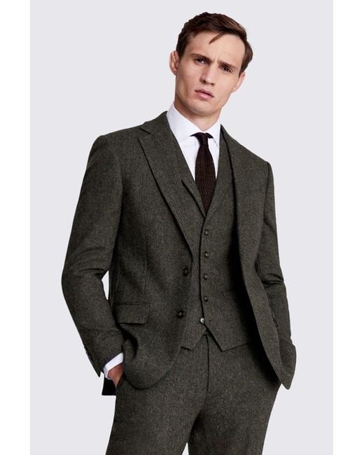 Moss Bros Black Tailored Fit Herringbone Suit Jacket for men