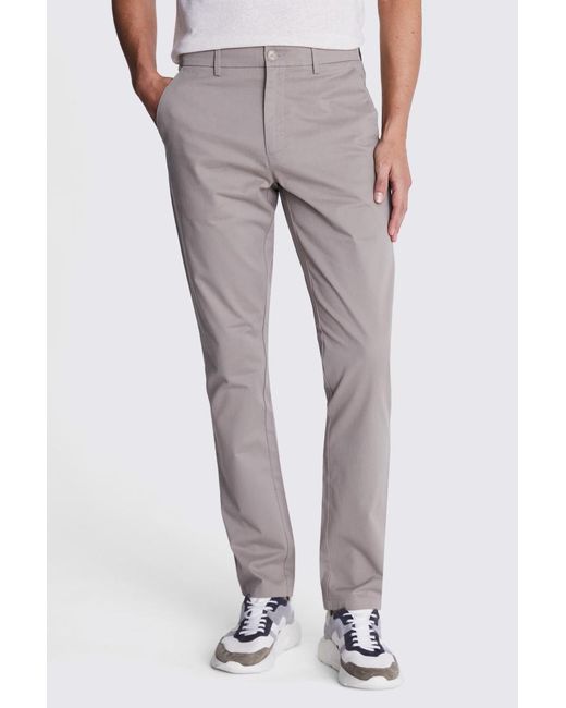 Moss Bros Gray Tailored Fit Dark Taupe Stretch Chinos for men