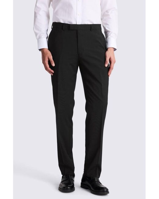 Moss Bros Black Regular Fit Stretch Trousers for men