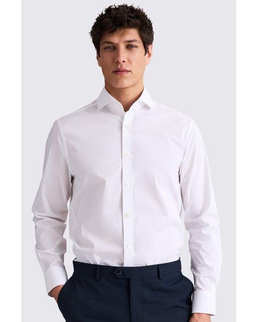 Moss Bros White Tailored Fit Stretch Print Contrast Shirt for men