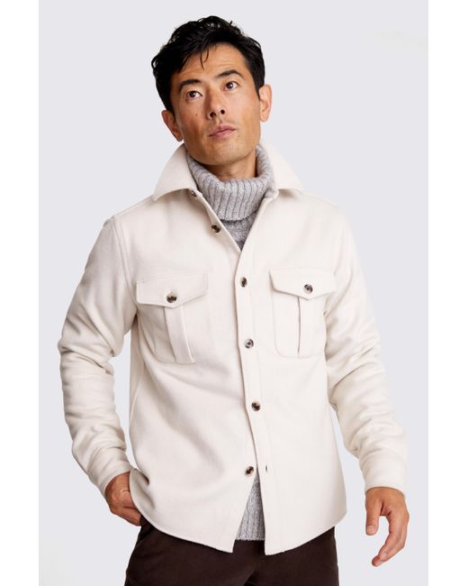 Moss Bros Natural Off White Flannel Overshirt for men