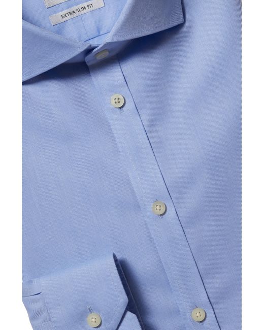 Moss Bros Cotton Extra Slim Fit Blue Single Cuff Twill Zero Iron Shirt