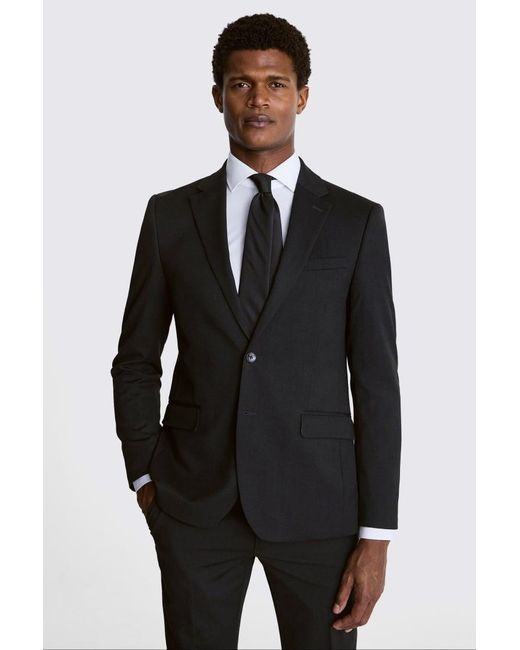 Moss Bros Black Slim Fit Charcoal Stretch Suit Jacket for men