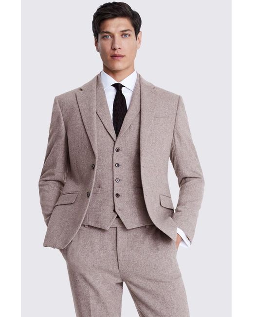 Moss Bros Natural Slim Fit Stone Donegal Tweed Suit Jacket for men