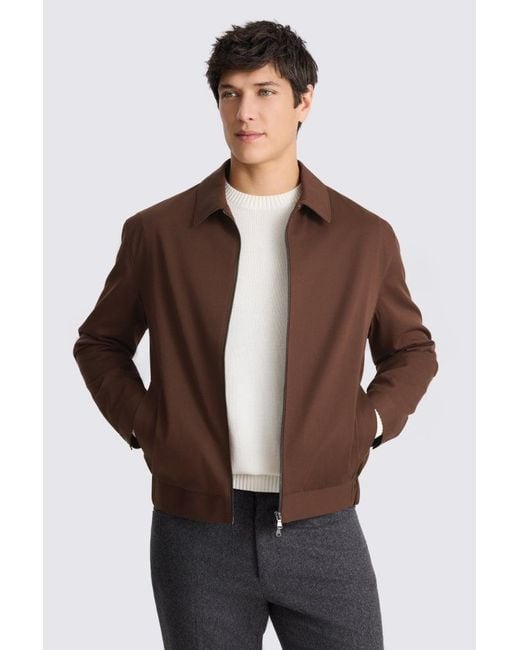 Moss Bros Brown Dark Chestnut Cotton Harrington Jacket for men