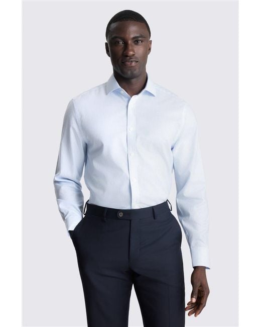 Moss Bros White Regular Fit Sky Stripe Non Iron Shirt for men