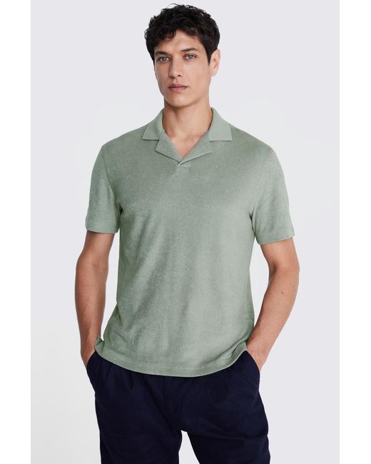 Moss Bros Green Sage Terry Towelling Skipper Polo for men