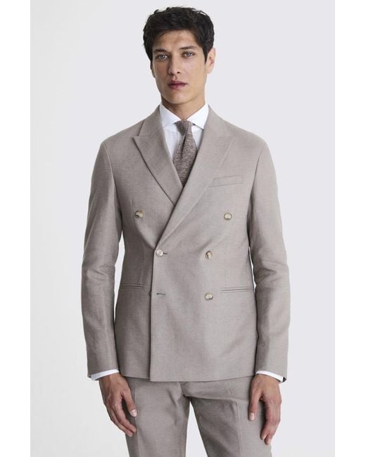 Moss Bros Gray Slim Fit Taupe Matte Linen Suit Jacket for men
