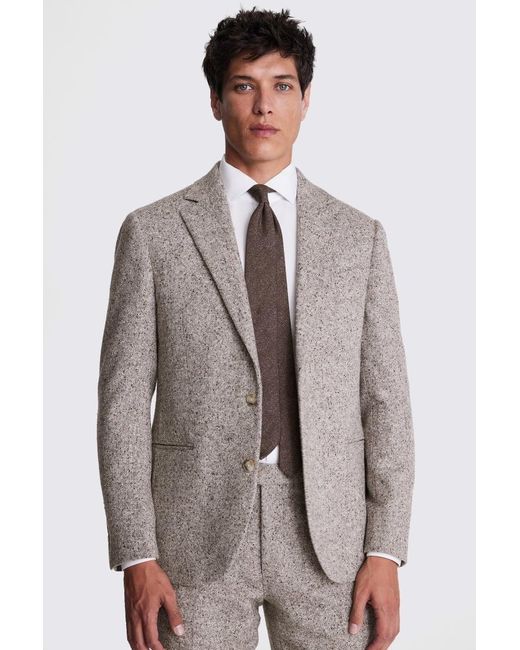Moss Bros Brown Tailored Fit Taupe Donegal Suit Jacket for men