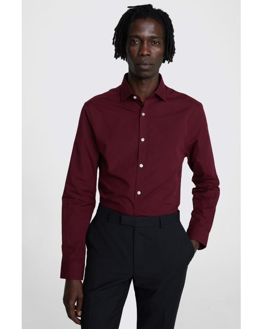 Moss Slim Fit Burgundy Poplin Shirt in Red for Men | Lyst Canada