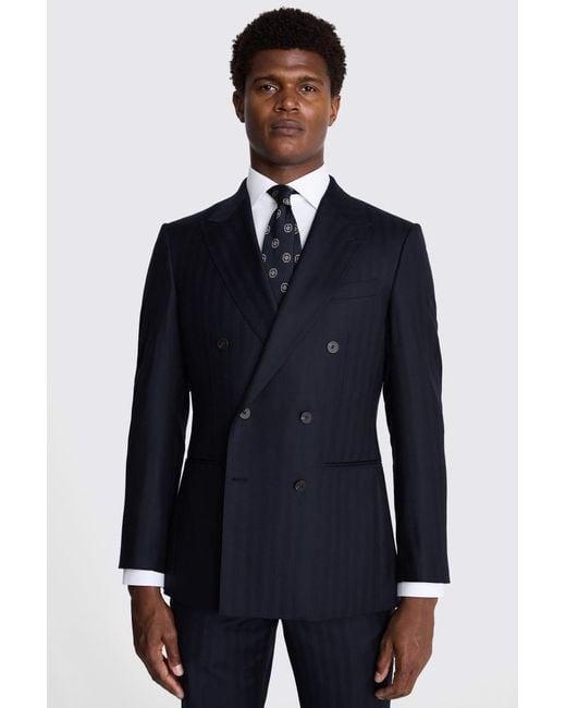 Zegna Blue Italian Tailored Herringbone Suit Jacket for men