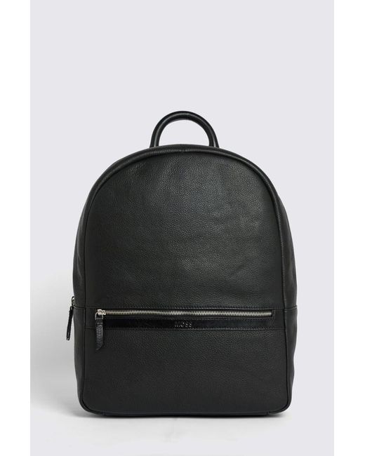 Moss Bros Black Grained Leather Backpack for men
