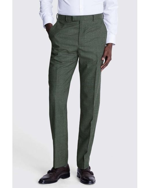 Moss Bros Green Regular Fit Puppytooth Trousers for men