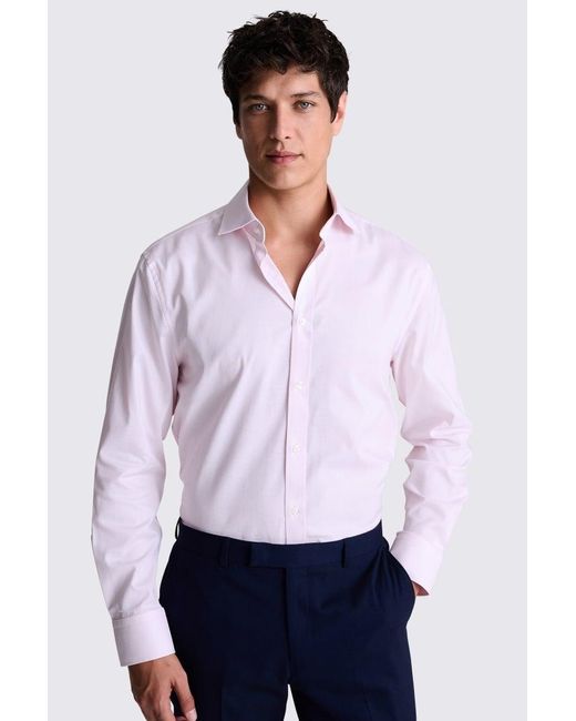 Moss Bros White Regular Fit Dobby Stretch Shirt for men