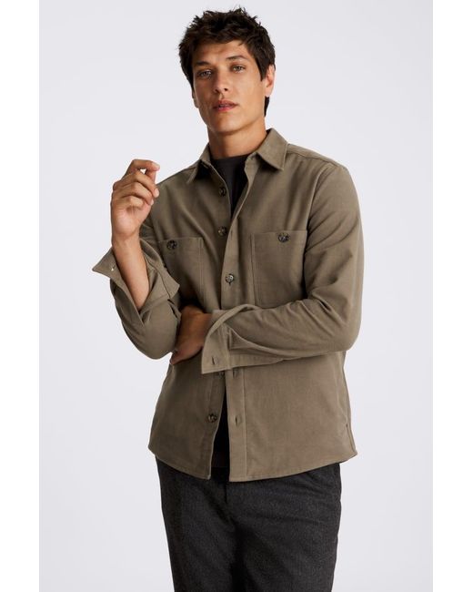 Moss Bros Brown Taupe Moleskin Overshirt for men