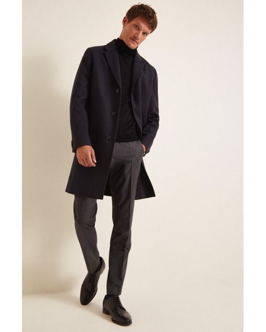 HUGO Wool Navy Malte Overcoat in Blue for Men | Lyst UK
