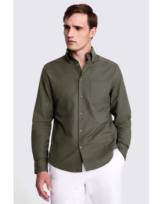 Moss Bros Green Dark Washed Oxford Shirt for men