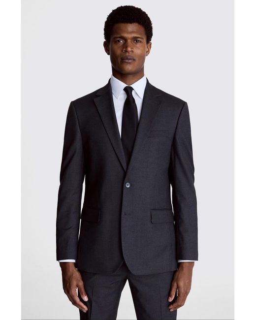 Moss Bros Blue Regular Fit Charcoal Stretch Suit Jacket for men