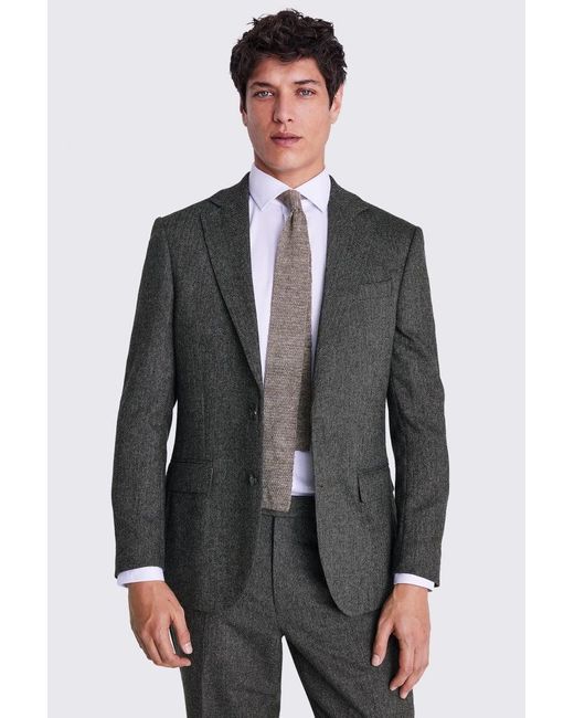 Moss Bros Black Tailored Fit Herringbone Suit Jacket for men