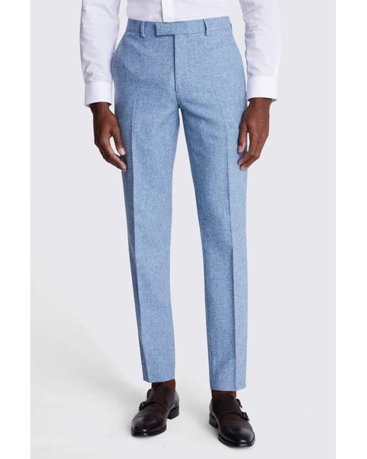 Moss Bros Blue Tailored Fit Aqua Donegal Trousers for men