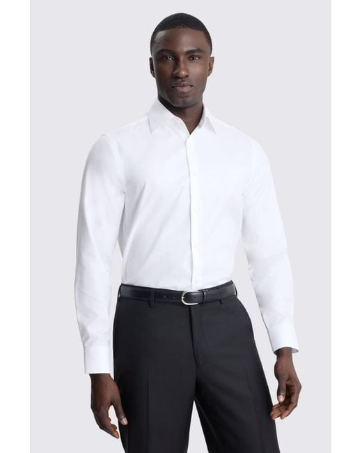 Moss Bros White Premium Tailored Fit Twill Shirt for men