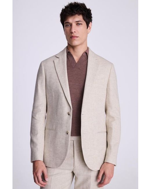 Moss Bros Natural Tailored Fit Ecru Herringbone Suit Jacket for men