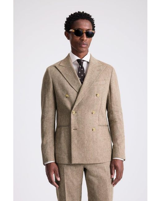 Moss Bros Natural Slim Fit Herringbone Suit Jacket for men