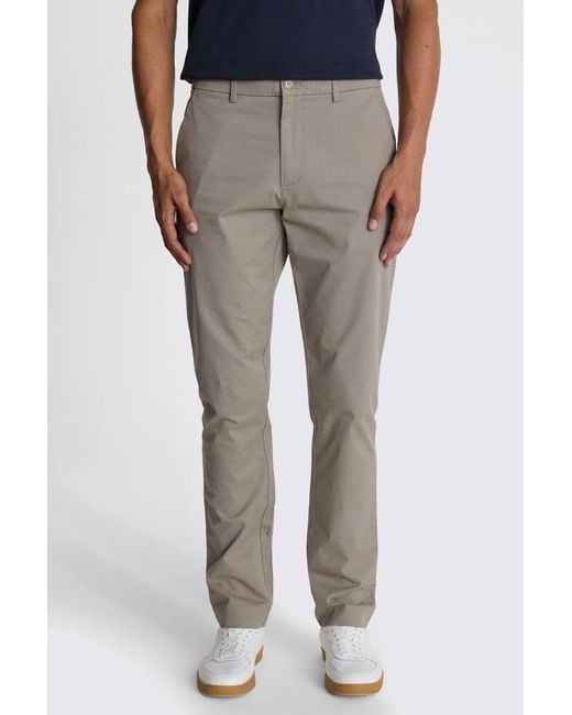 Moss Bros Gray Tailored Fit Dark Taupe Cotton-Stretch Chinos for men