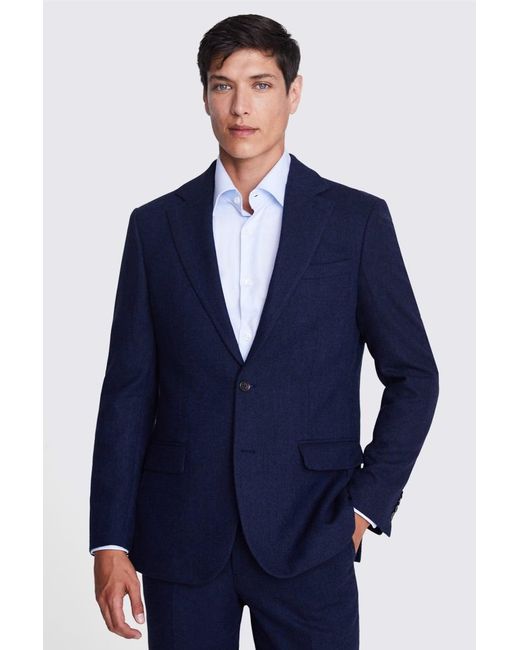 Moss Bros Blue Tailored Fit Ink Herringbone Suit Jacket for men