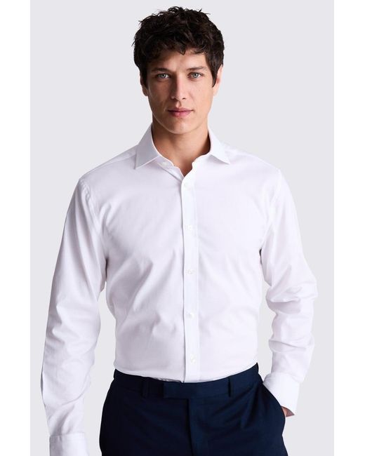 Moss Bros White Regular Fit Dobby Stretch Shirt for men