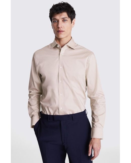 Moss Bros Blue Tailored Fit Dusty Stretch Shirt for men
