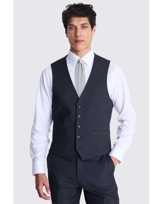 Moss Bros Blue Tailored Fit Charcoal Stretch Waistcoat for men