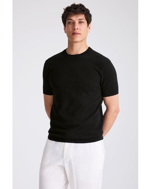 Moss Bros Black Linen Blend T-Shirt for men