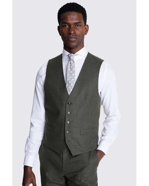 Moss Bros Green Tailored Fit Army Performance Waistcoat for men