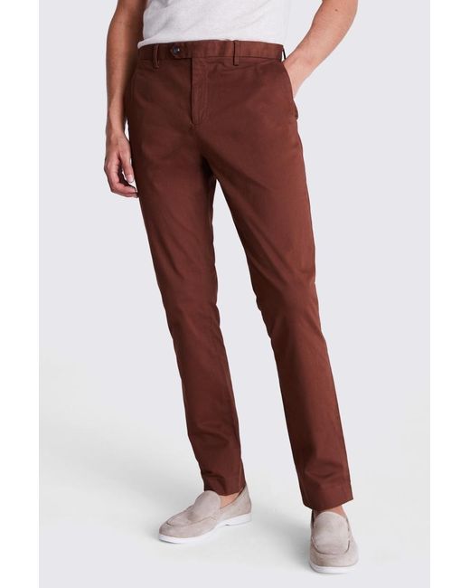 Moss Bros Red Slim Fit Copper Stretch Chinos for men