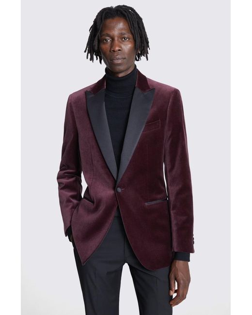 Moss Bros Purple Tailored Fit Plum Velvet Jacket for men