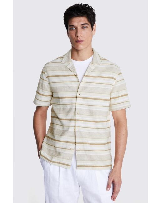 Moss Bros White Neutral Stripe Woven Cuban Collar Shirt for men
