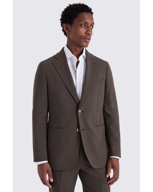 Moss Bros Brown Tailored Fit Seersucker Suit Jacket for men