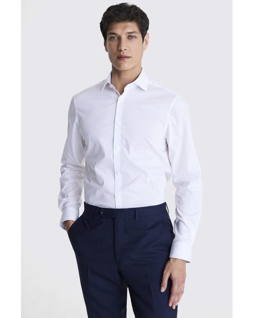 Moss Bros White Slim Fit Stretch Contrast Shirt for men