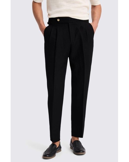Moss Bros Black Wool Linen Pleated Trousers for men