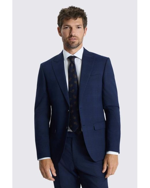 Moss Bros Blue Slim Fit Check Suit Jacket for men