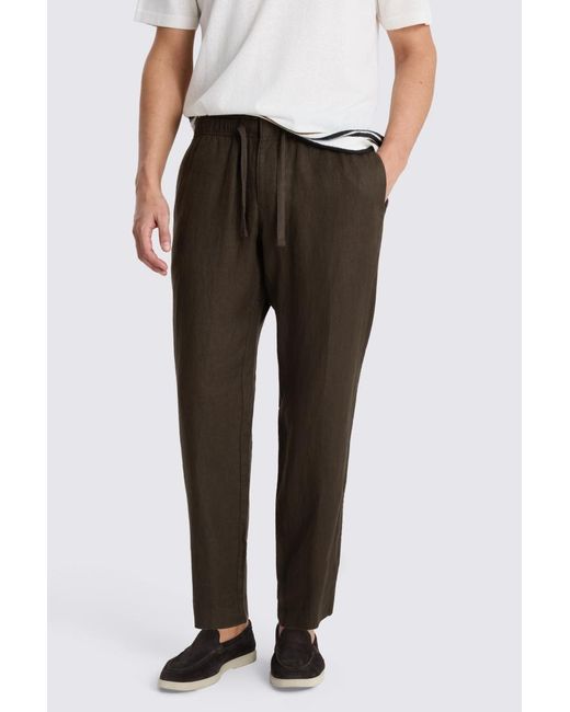 Moss Bros Black Linen Drawstring Trouser for men